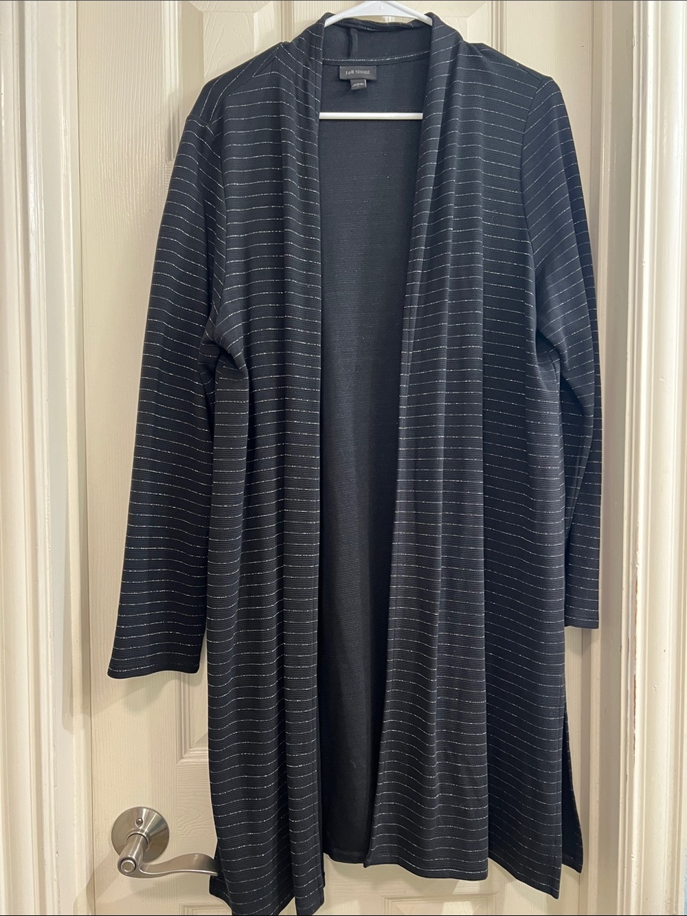 J. Jill Black Striped Open Front Cardigan